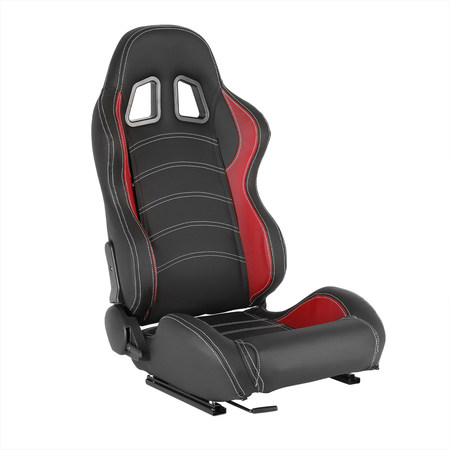 SPEC-D TUNING Racing Seat - Black With Red Pvc With White Stitching  - Right Side RS-2255R